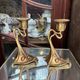 Pair of Art Nouveau style candlesticks. Solid bronze.
