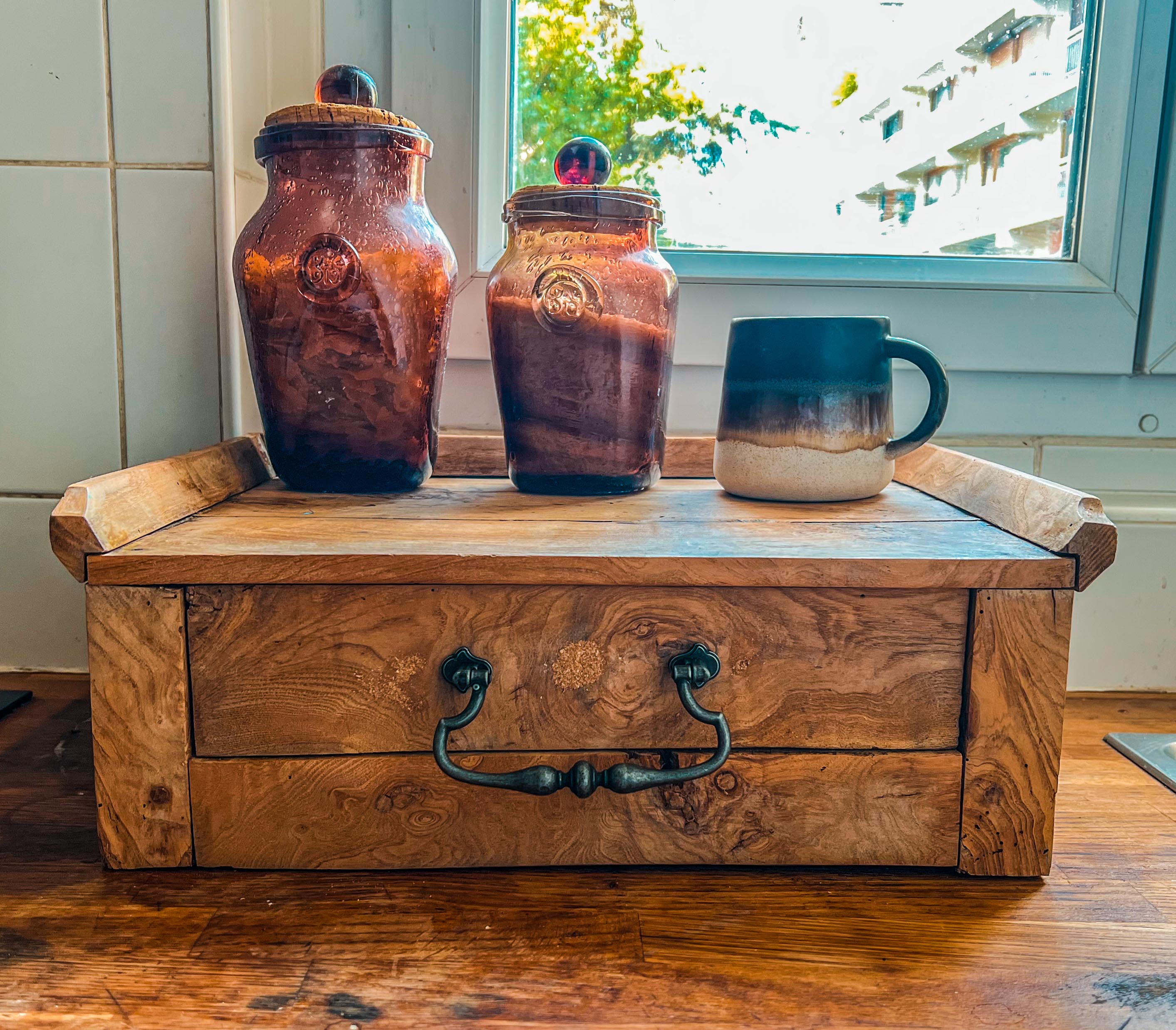 Olive wood storage cabinet