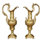Pair of decorative vases. Solid gold metal.