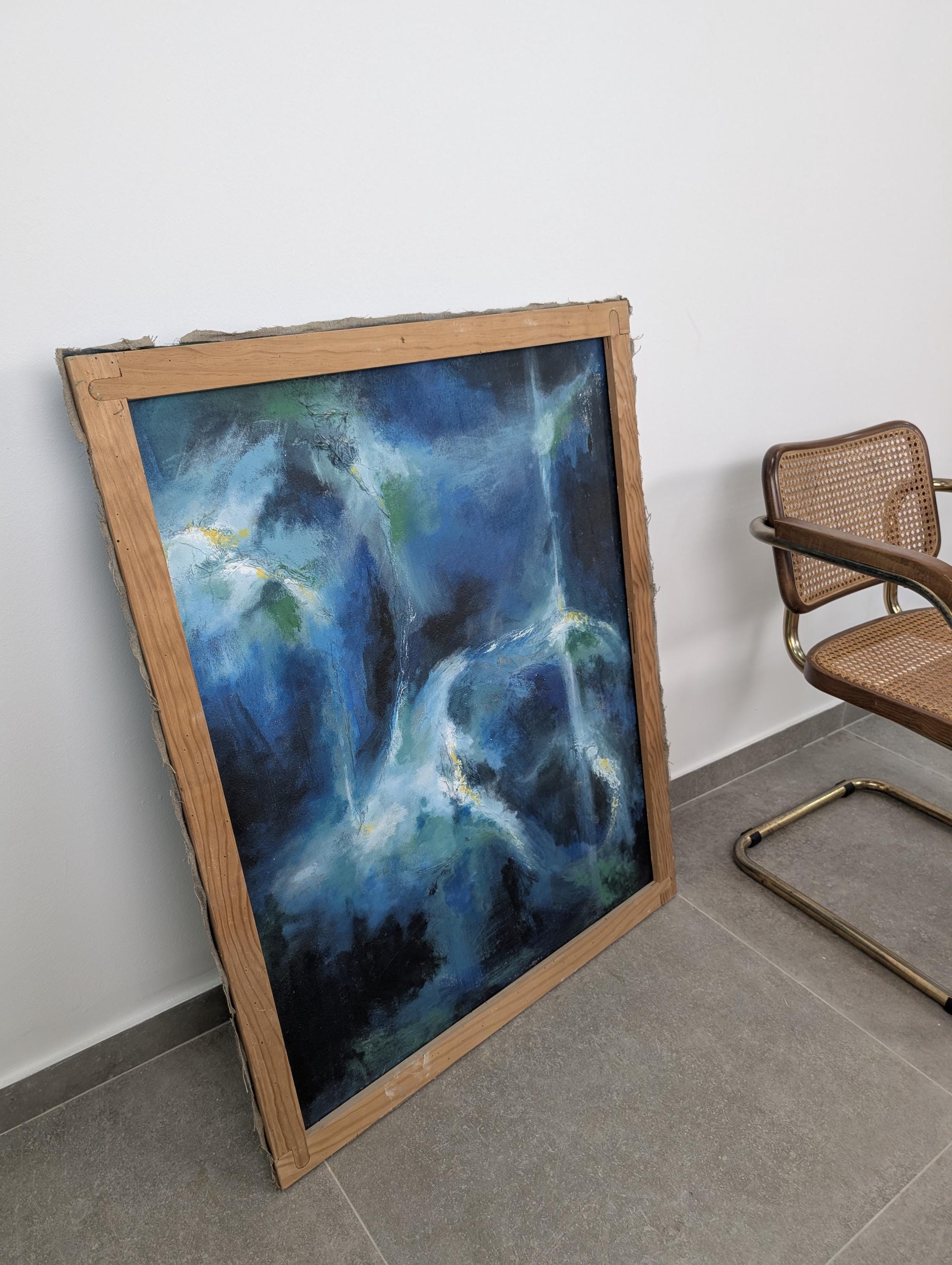 Large format modern art oil painting, female figure on the beach, 20th century