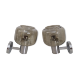Pair of vintage chrome wall lights with smoked glass globe