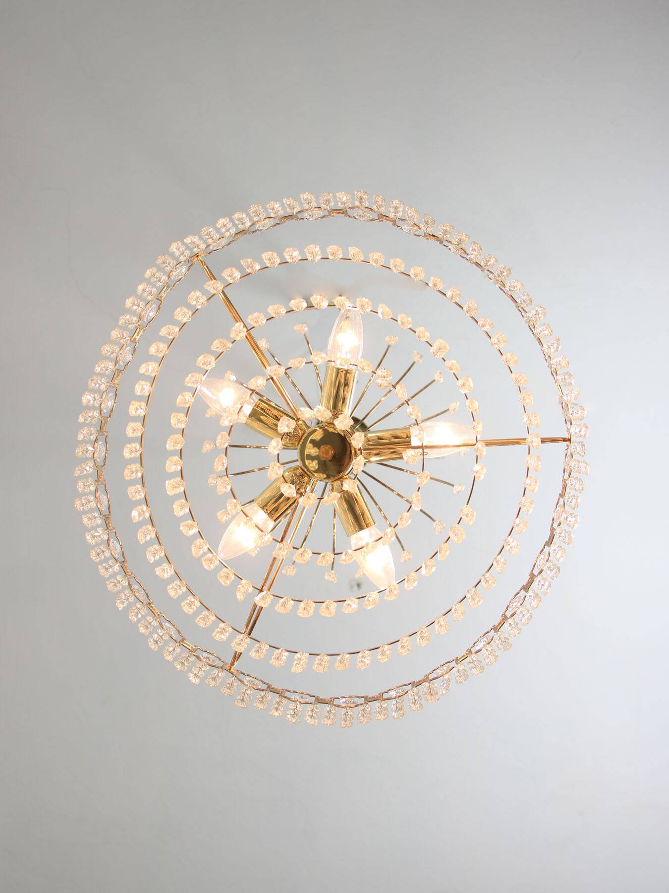 Vintage Italian Crystal and Golden Metal Chandelier, 80s