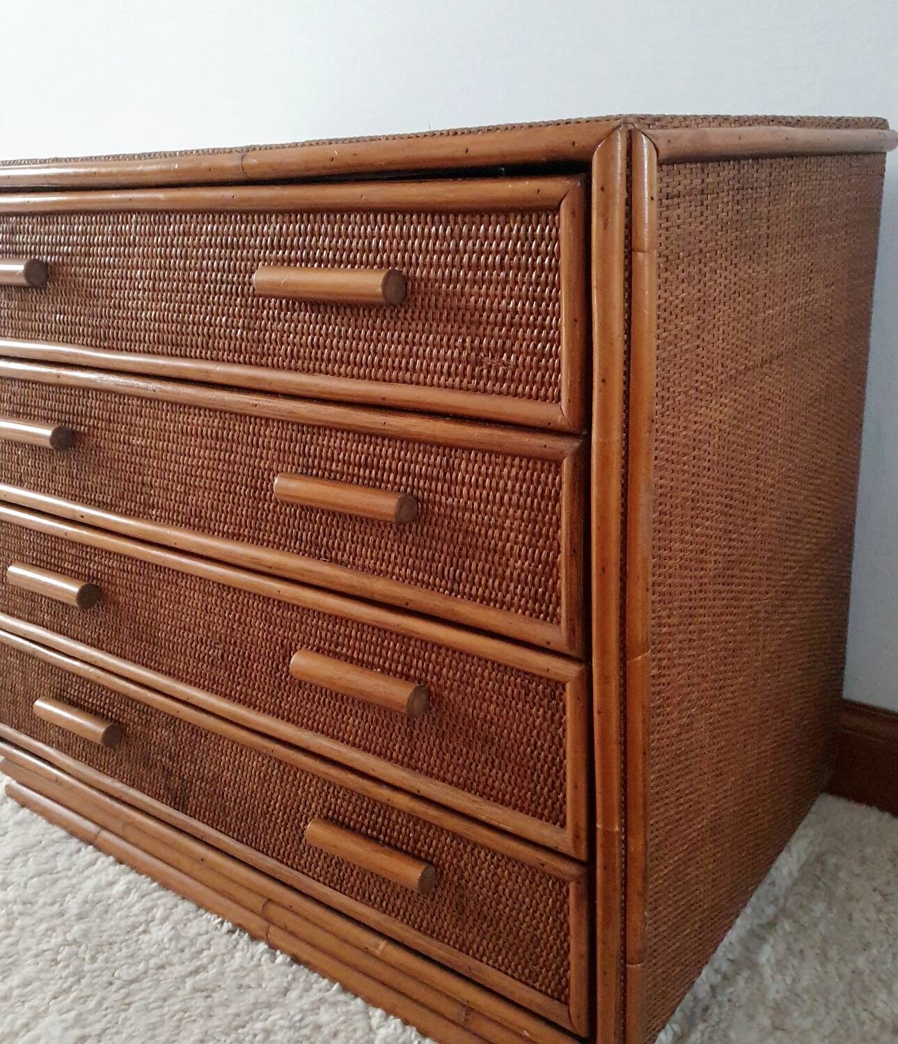 Vintage rattan chest of drawers 4 drawers