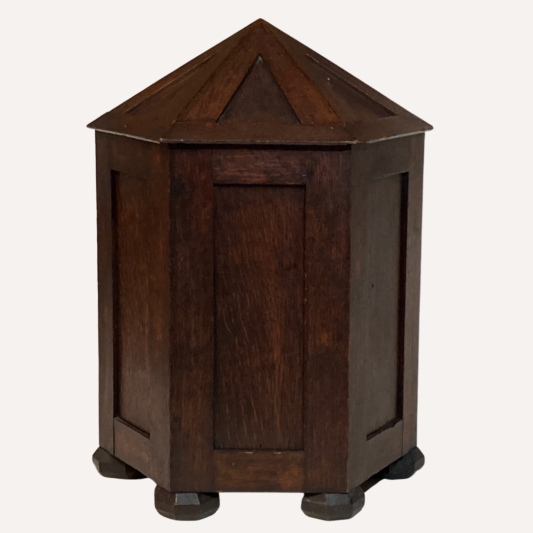Art deco modernist brutalist oak hexagonal cabinet, ca 1910