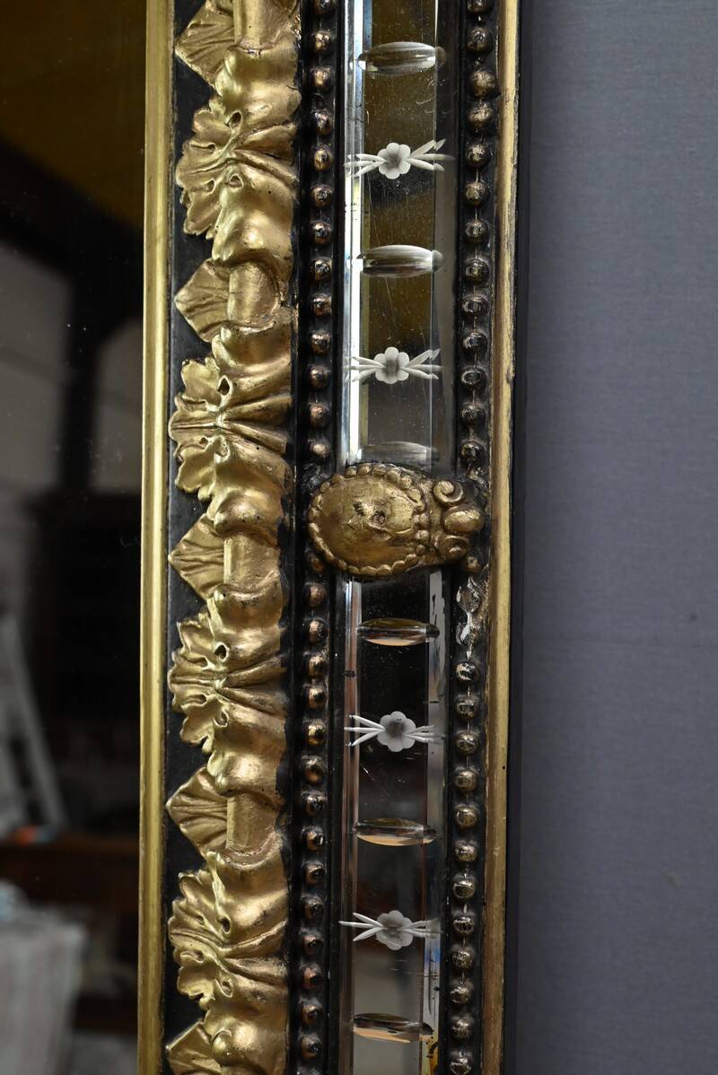 Large Mirror with Parcloses in Gilded and Blackened Wood, Napoleon III Style –