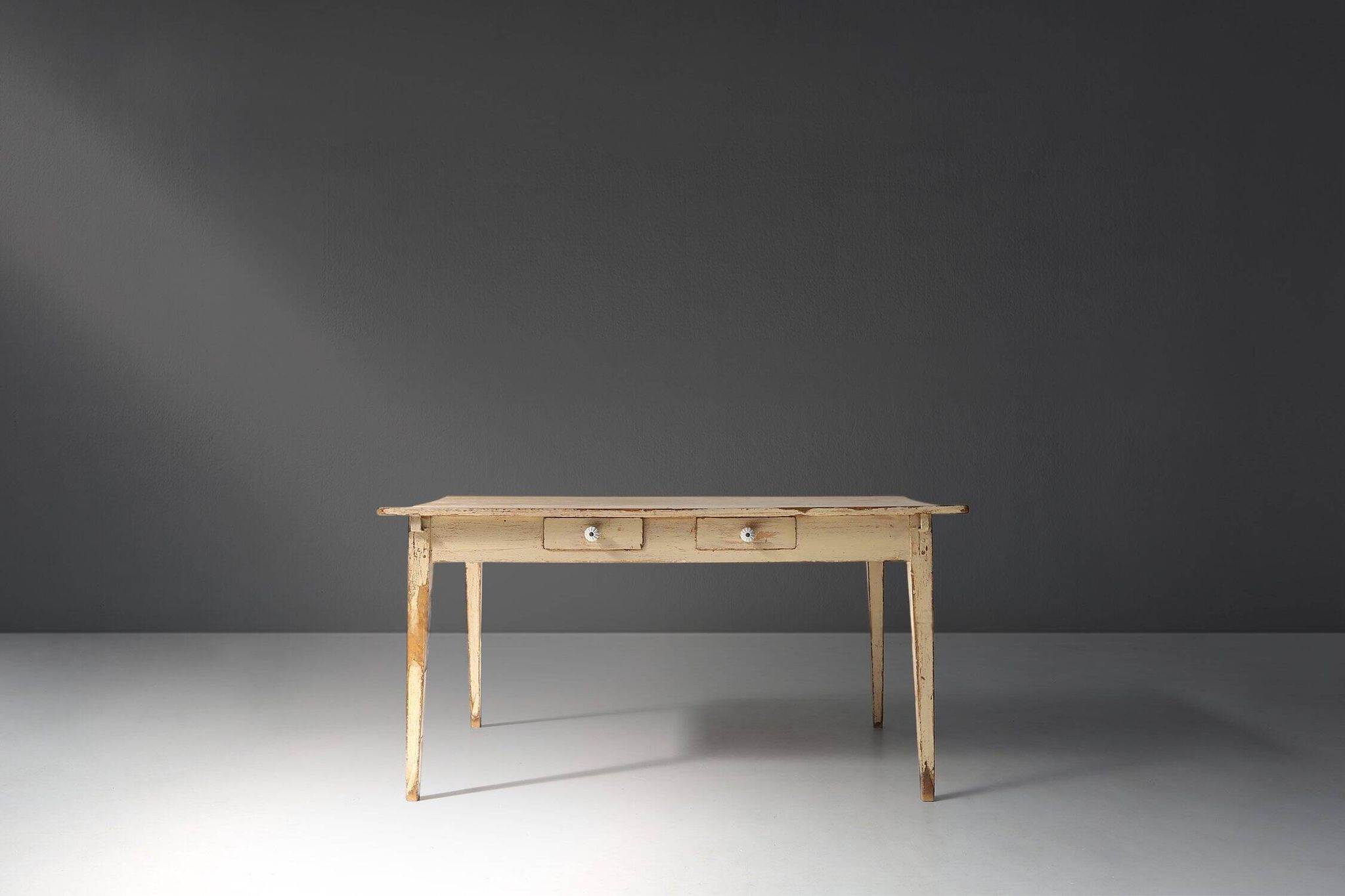 Painted Wooden Farm Table with Tapered Legs, France 1800s