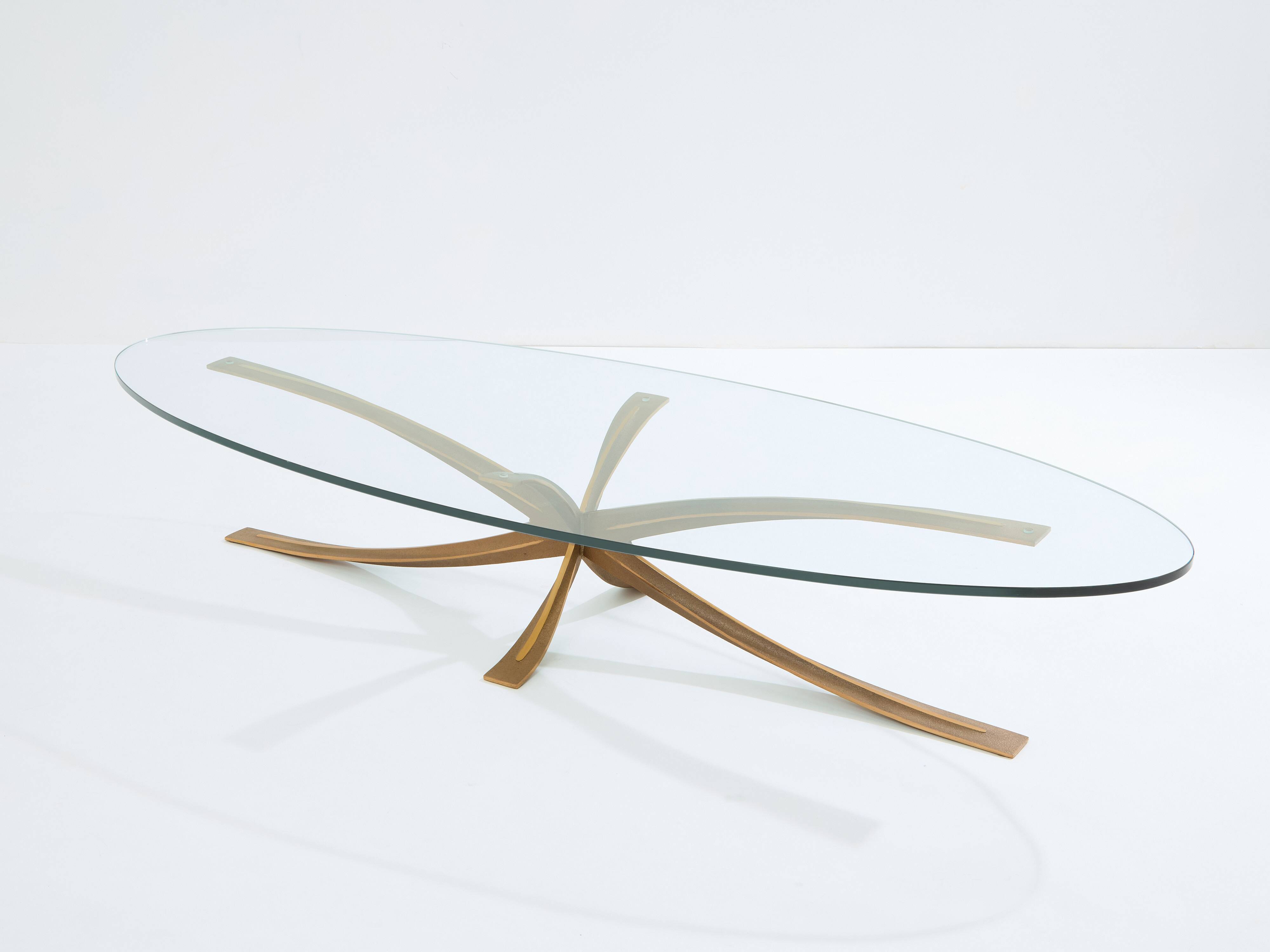 Large bronze coffee table by Michel Mangematin circa 1962