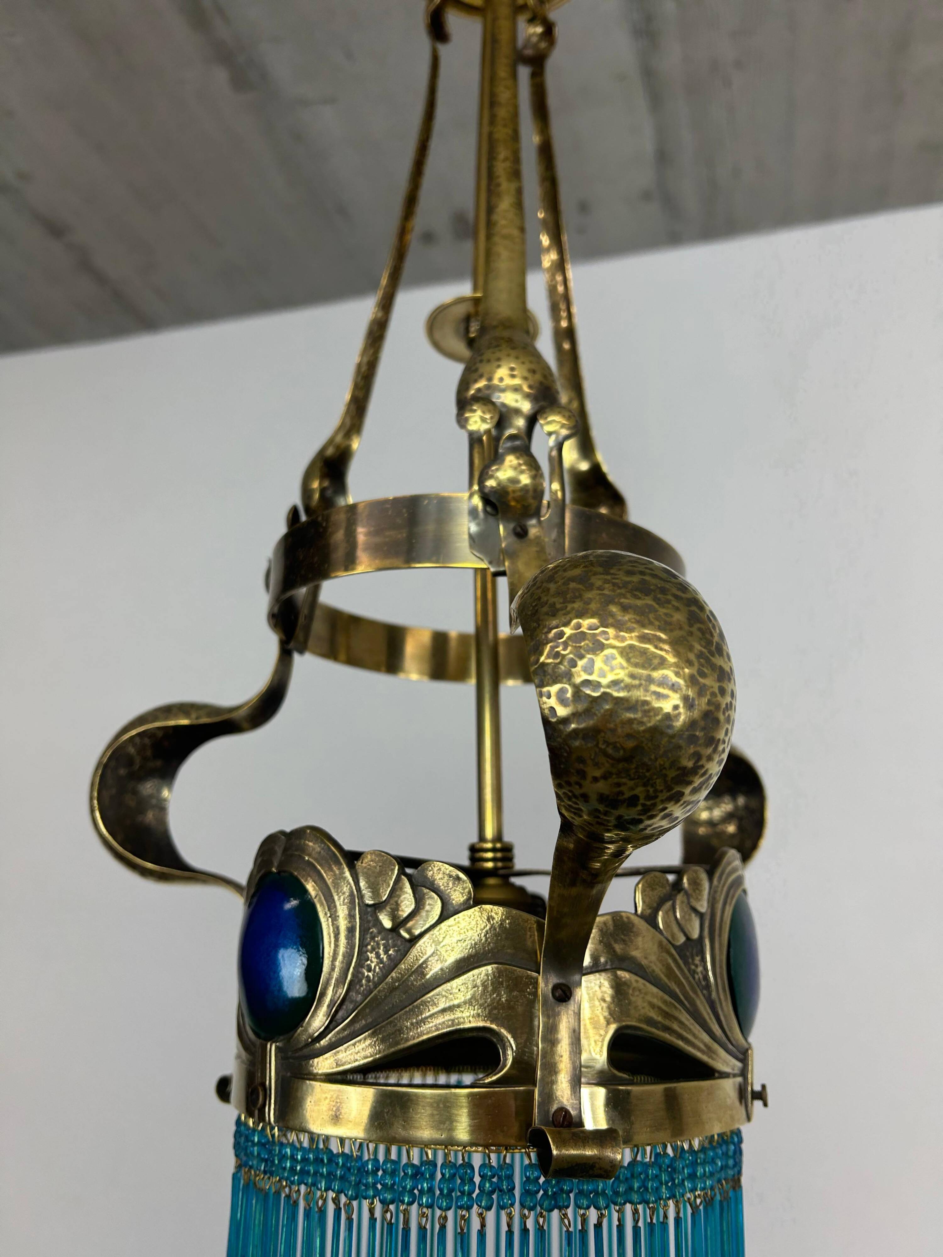 Brass Jugendstil chandelier by Koloman Moser