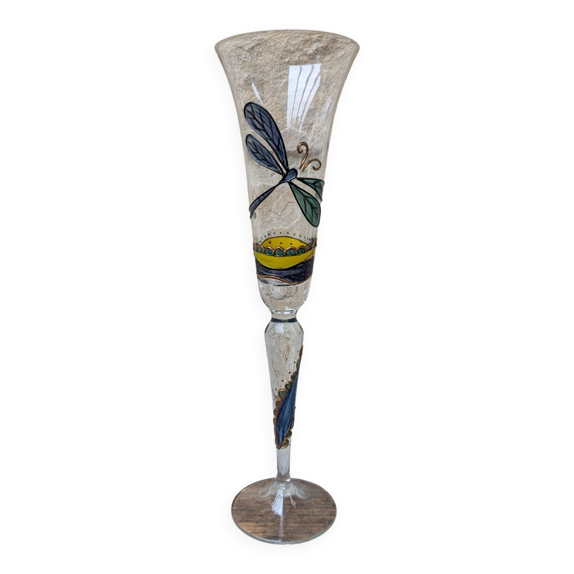 Champagne flute Paul Nagel collection Rêverie model Libellule hand-painted