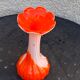 Orange and white opaline vase in the shape of a vintage flower corolla