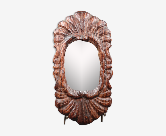 Miroir brutaliste en bois vers 1970