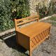 Vintage 1960s bank chest in light oak and rattan weaving.