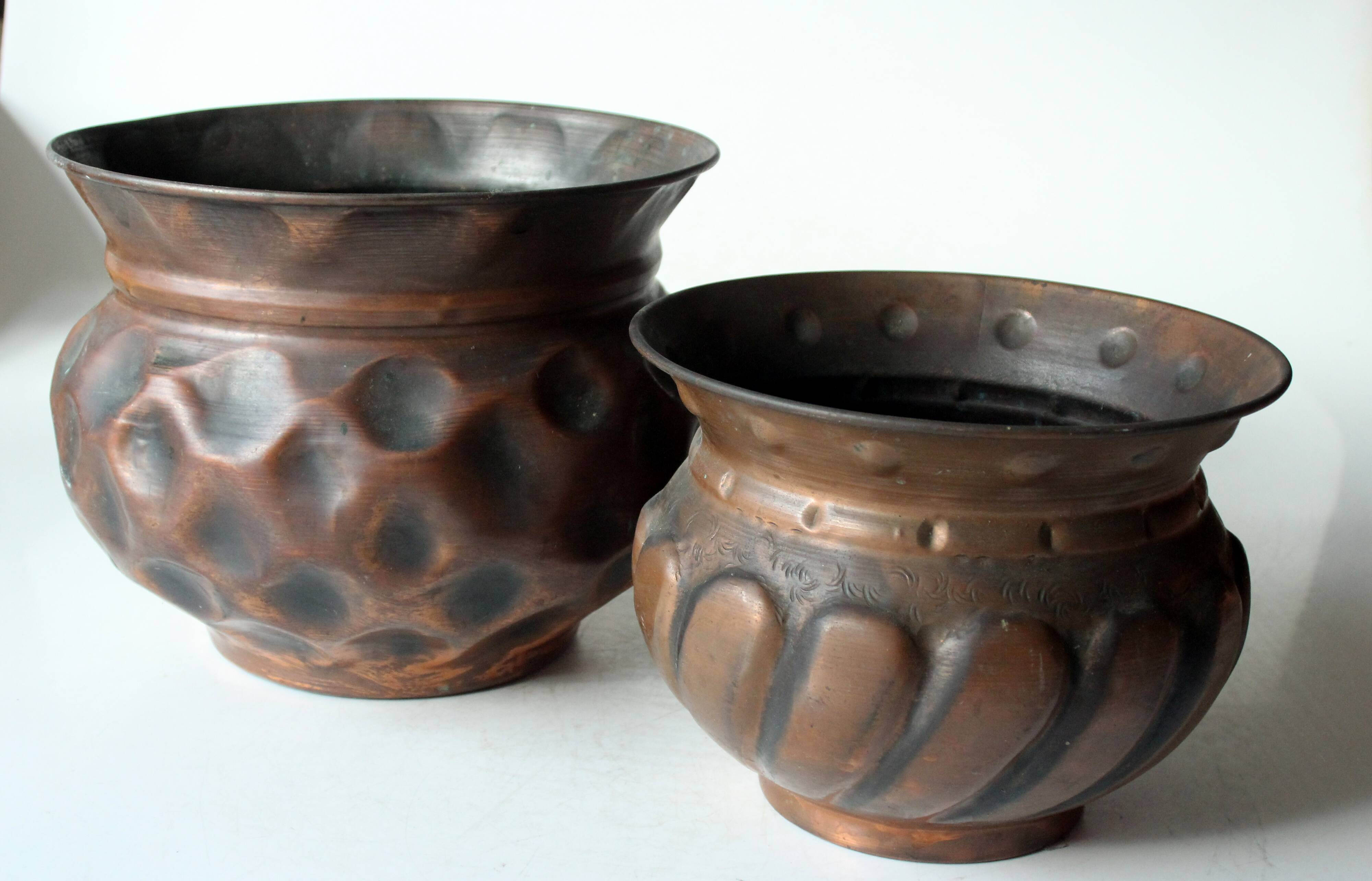 Set of 2 copper planters, vintage from the 60s