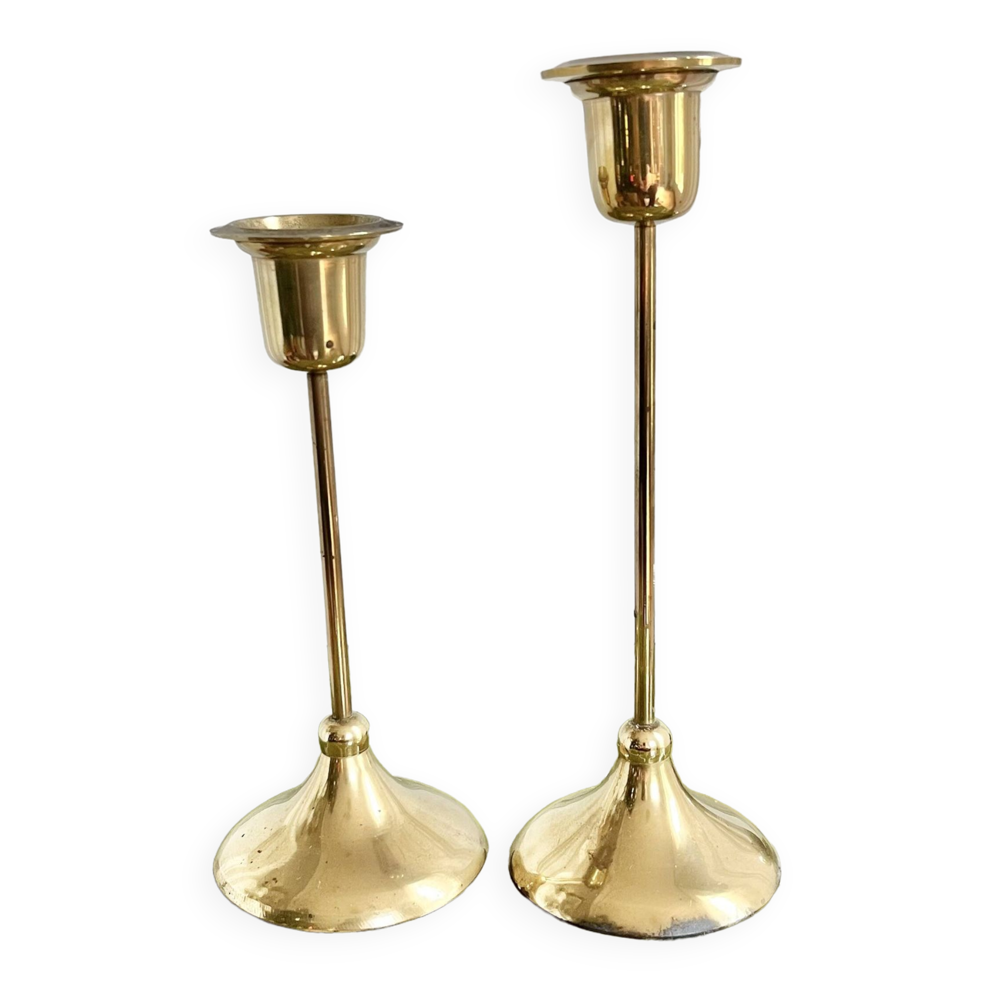 Pair of Scandinavian style brass candlesticks