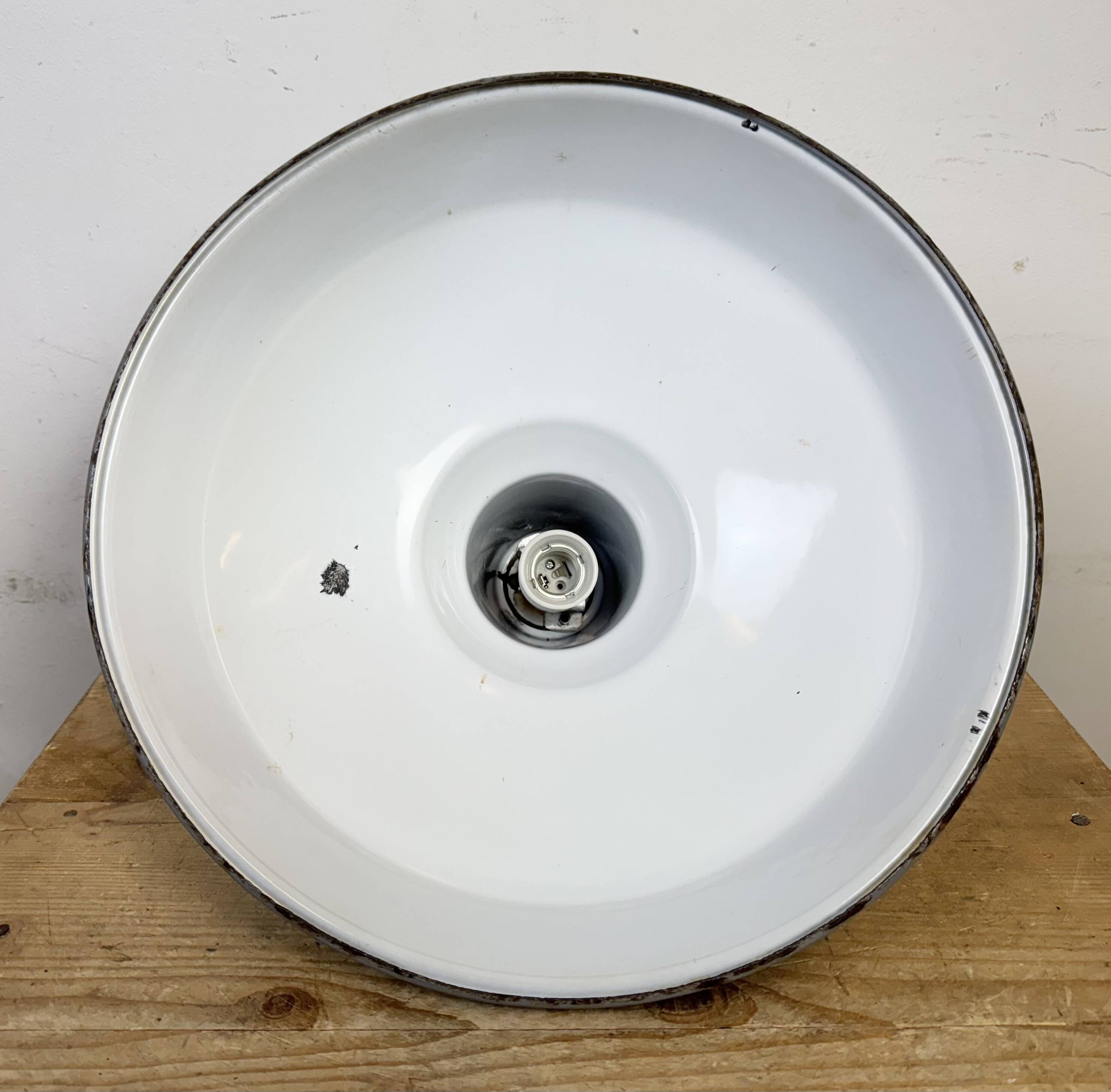 Industrial British Grey Enamel Factory Pendant Lamp, 1960s