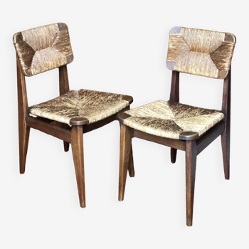 Lot de 2 chaises paillees modele c par marcel gascoin 1942