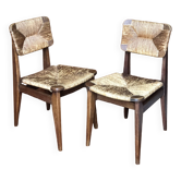 Lot de 2 chaises paillees modele c par marcel gascoin 1942