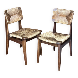 Set of 2 straw chairs model c by marcel gascoin 1942