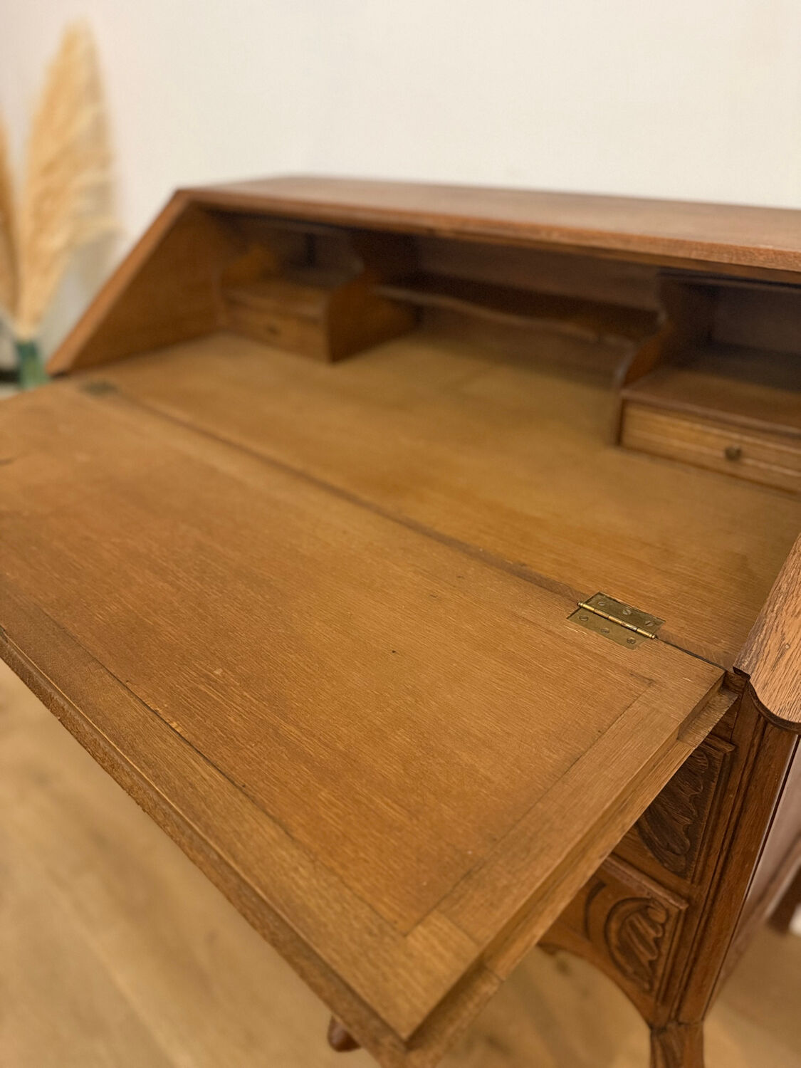 Carved oak secretary