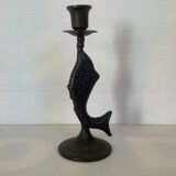Bougeoir poisson fonte noire brutaliste