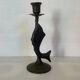 Brutalist black cast iron fish candle holder
