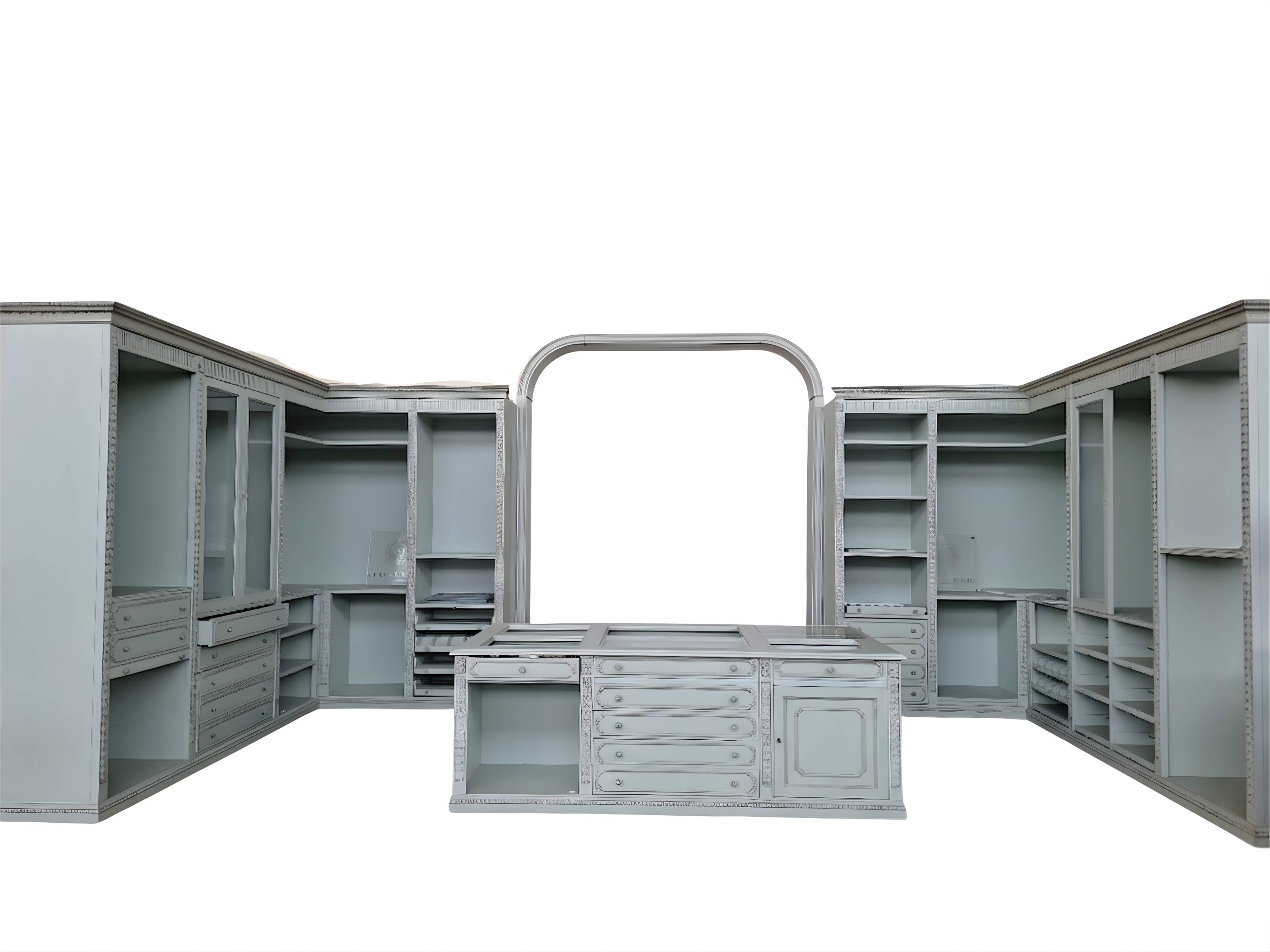 Cabina Armadio Aperta Classica in Tonalità Celeste/Grigio Perla con Isola C