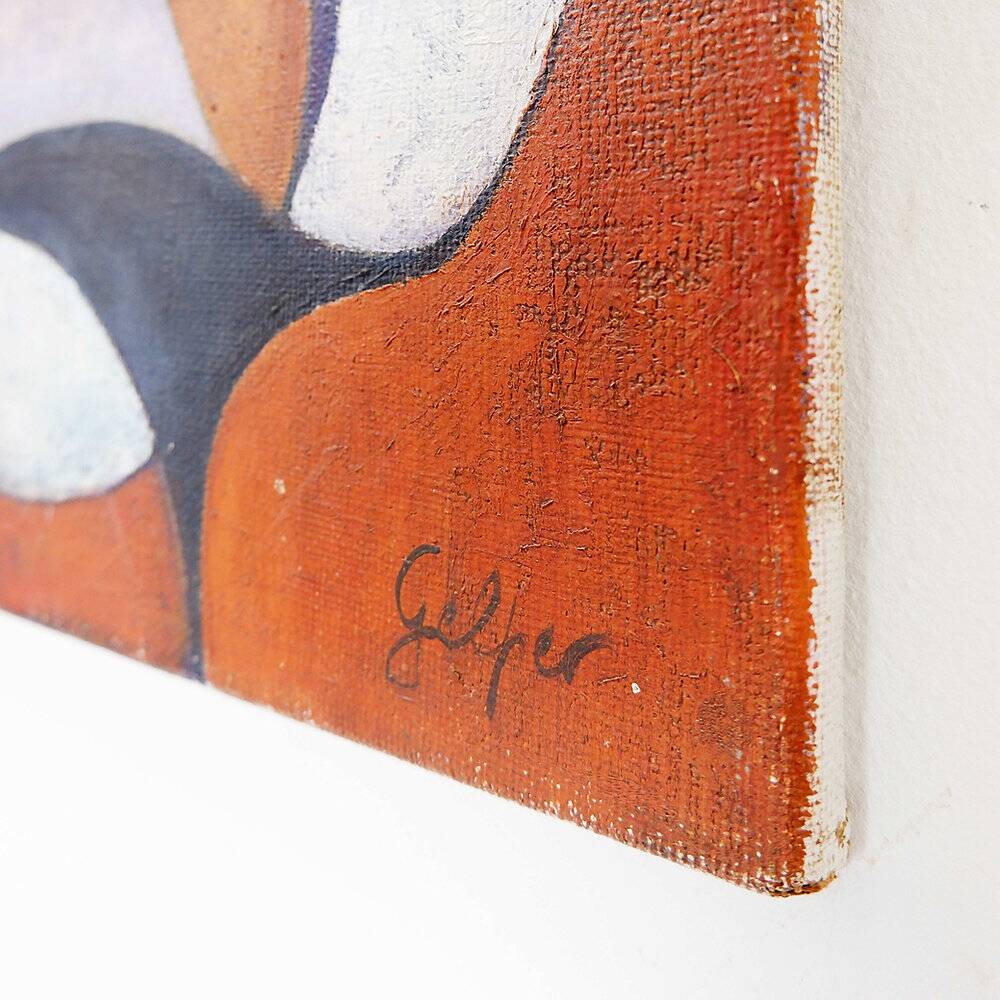 Abstract oil painting on canvas by gelper mon (belgium 1930)