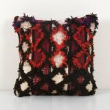 Vintage handwoven multi color turkish flokati shagy pillow cover, handwoven square turkish shaggy tu