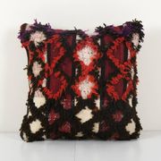 Vintage handwoven multi color turkish flokati shagy pillow cover, handwoven square turkish shaggy tu