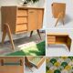 Vintage sideboard with tapered legs, light oak, 1960s.