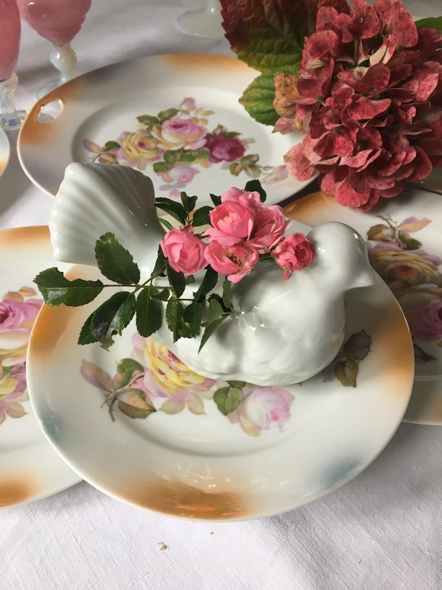 Vintage Porcelain Flower Picker Dove