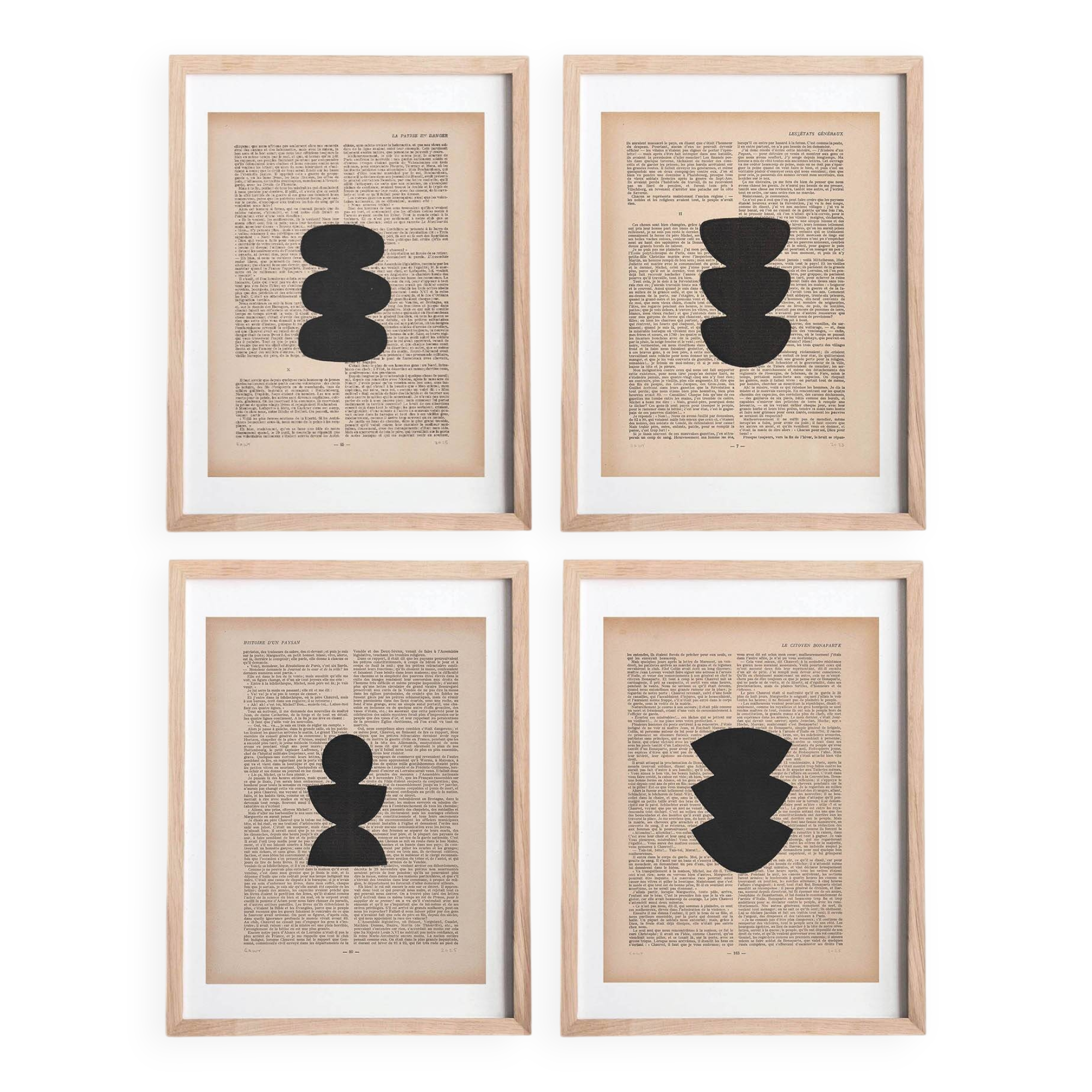 Collection of paintings on old book page - 4 abstract paintings signed Eawy