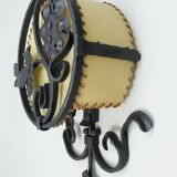 1970s WALL LAMP wrought iron and parchment koch & sons brutalist rustic