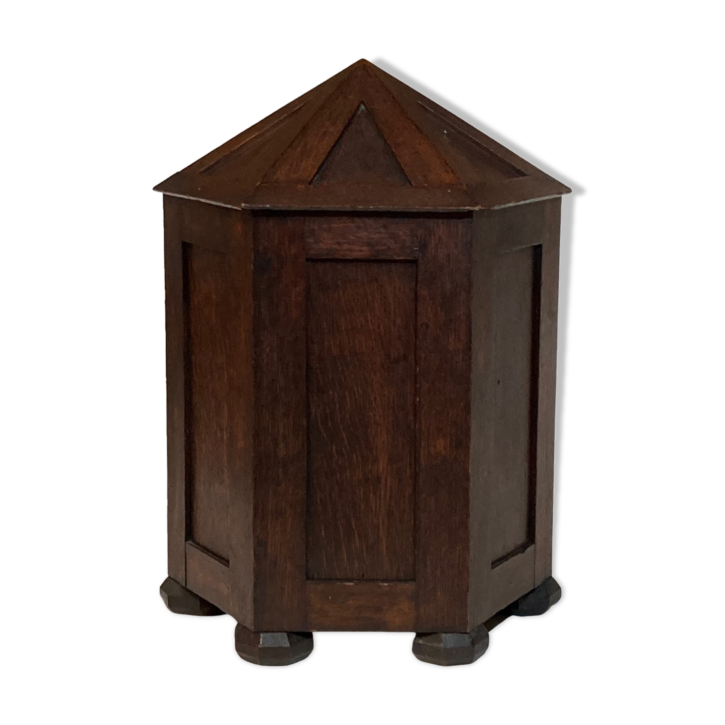 Art deco modernist brutalist oak hexagonal cabinet, ca 1910