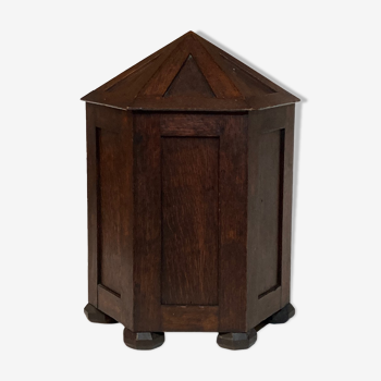 Art deco modernist brutalist oak hexagonal cabinet, ca 1910