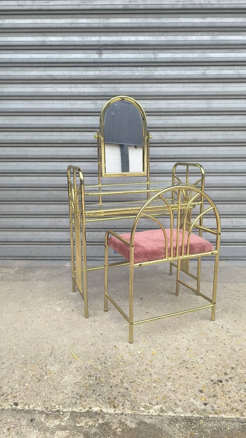 Gold metal dressing table and seat, Italy 1980