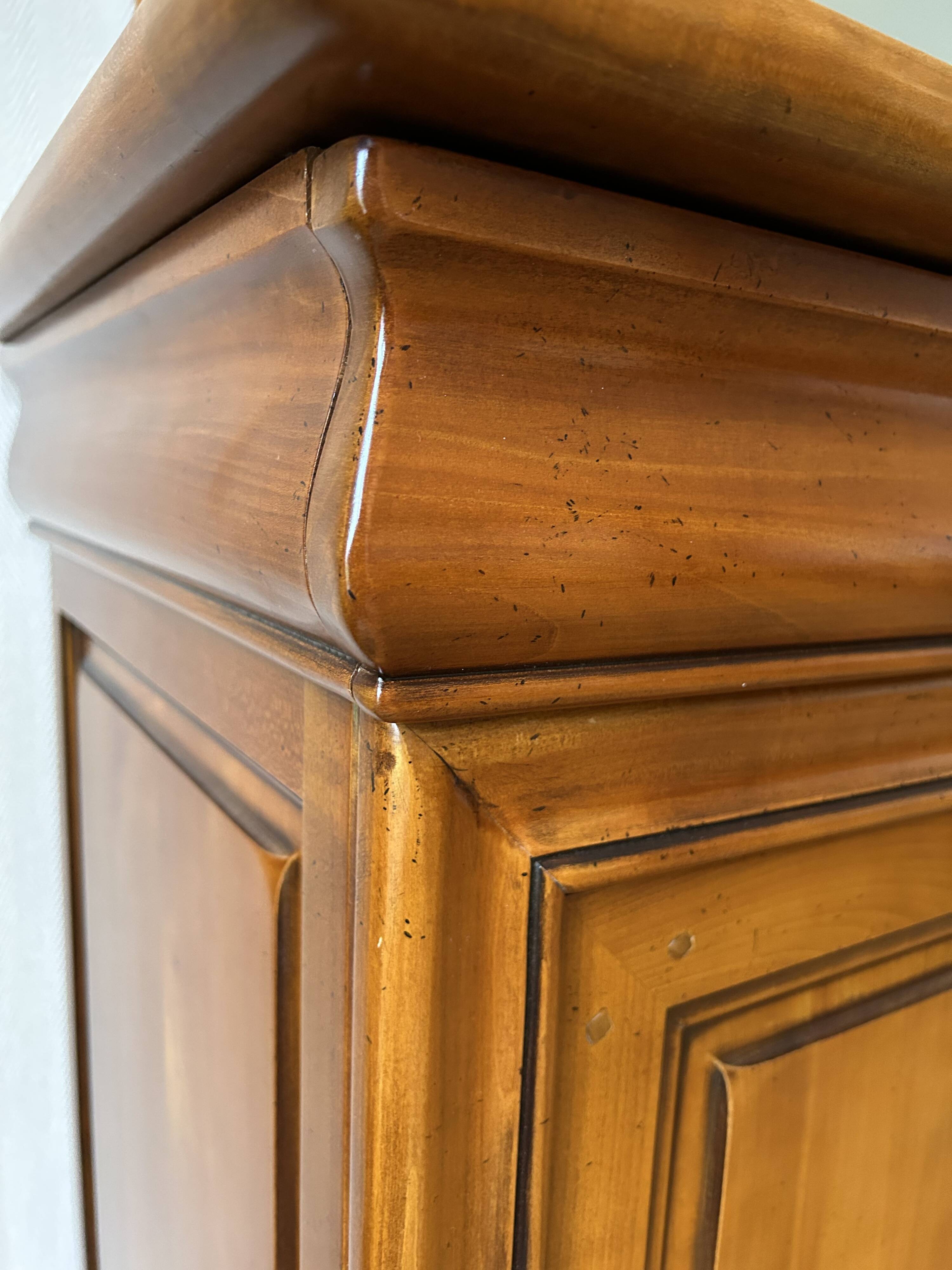 Solid cherry wood buffet Louis Philippe with 3 doors, 3 drawers + its mirror.