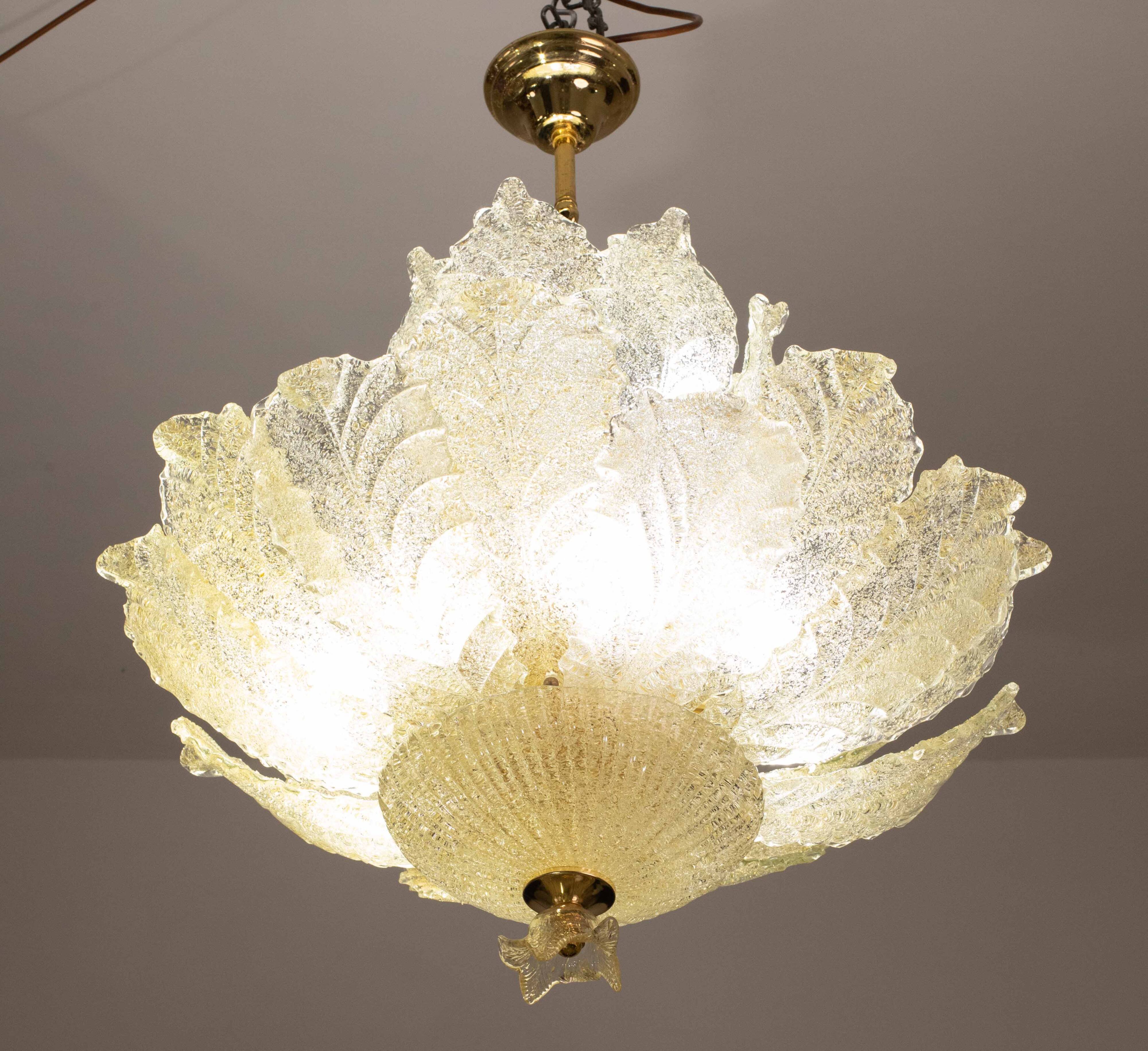 Extraordinary large size gold vintage Murano glass chandelier, 1970