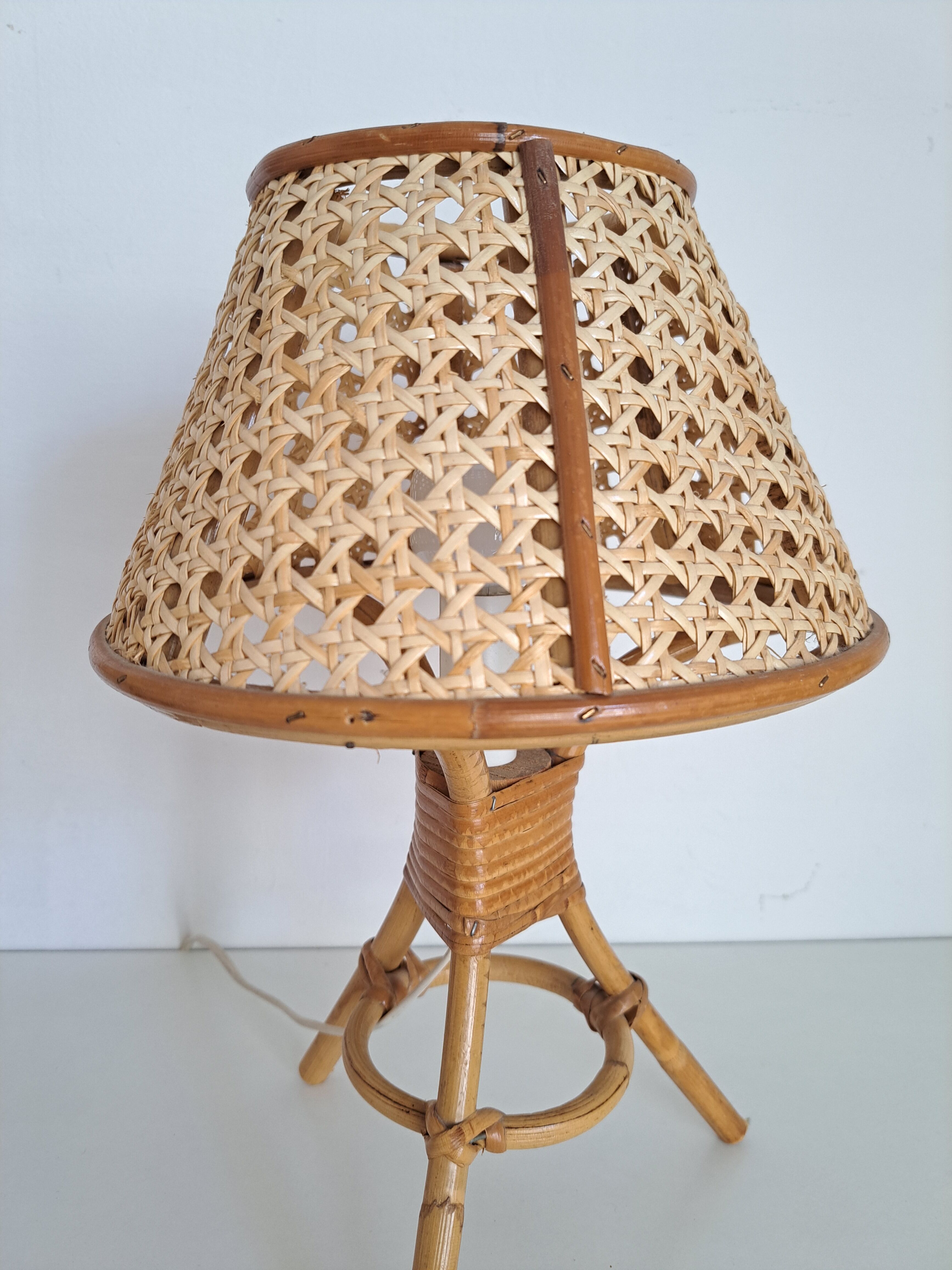 Pair of cane and bamboo lamps