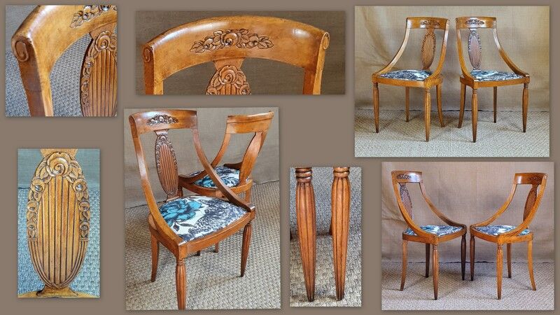 Pair of gondola chairs lined Clarke and Clarke