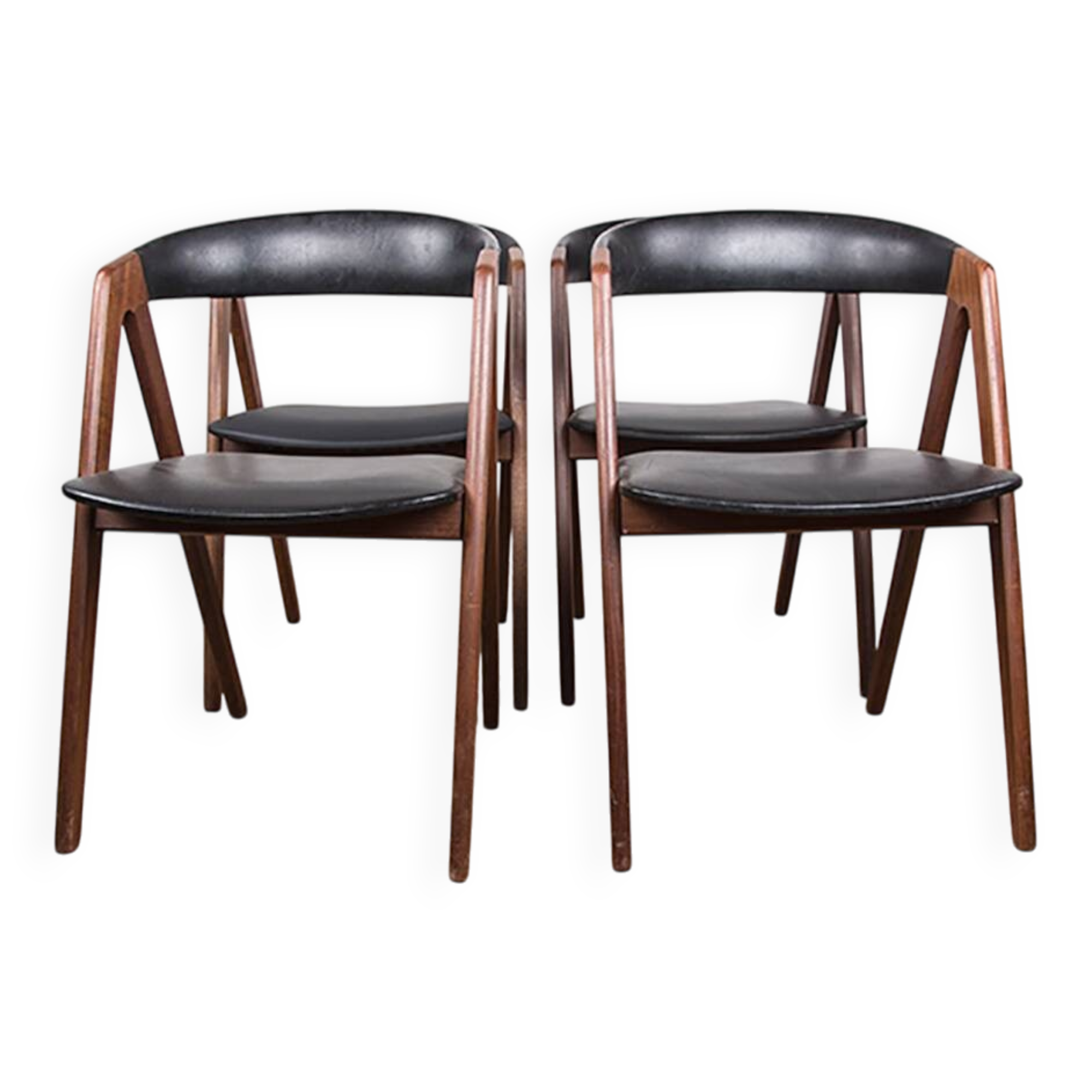 4 Danish chairs in Afromosia and skai model 205 by Thomas Harlev
