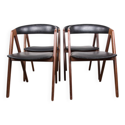 4 chaises Danoises en Afromosia et skaï modèle 205 par Thomas Harlev