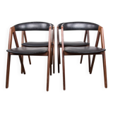 4 Danish chairs in Afromosia and skai model 205 by Thomas Harlev