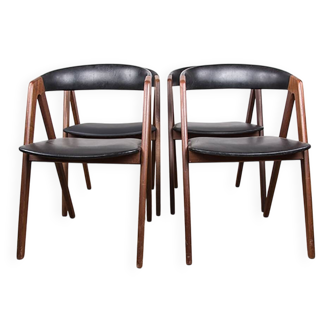 4 Danish chairs in Afromosia and skai model 205 by Thomas Harlev