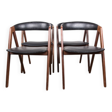 4 chaises Danoises en Afromosia et skaï modèle 205 par Thomas Harlev