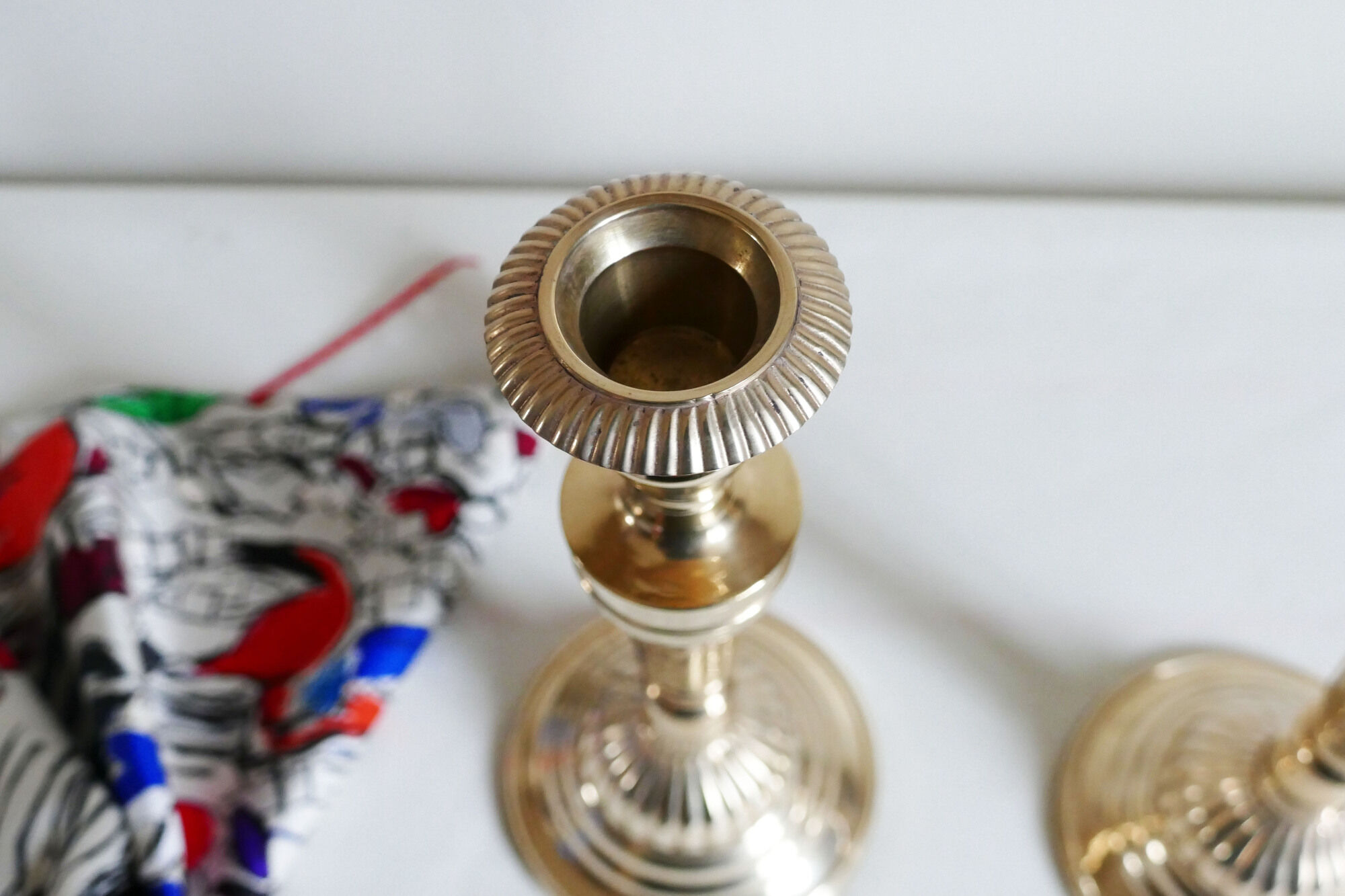Pair of vintage brass chandeliers art deco style to pose on a console