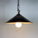 Industrial British Dark Blue Enamel Factory Pendant Lamp, 1950s