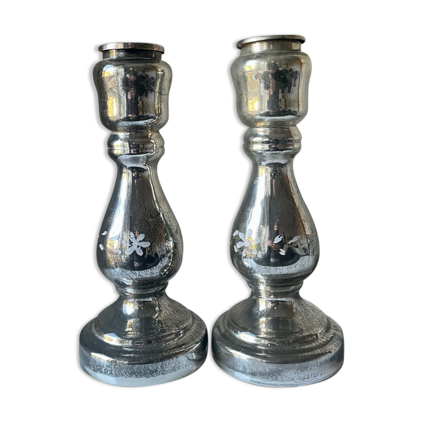 Pair of vintage mercury glass candleholders
