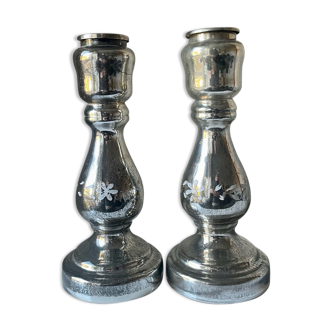 Pair of vintage mercury glass candleholders