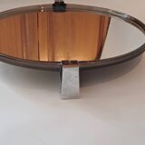 Vintage 1980s smoked brown PVC swivel mirror.